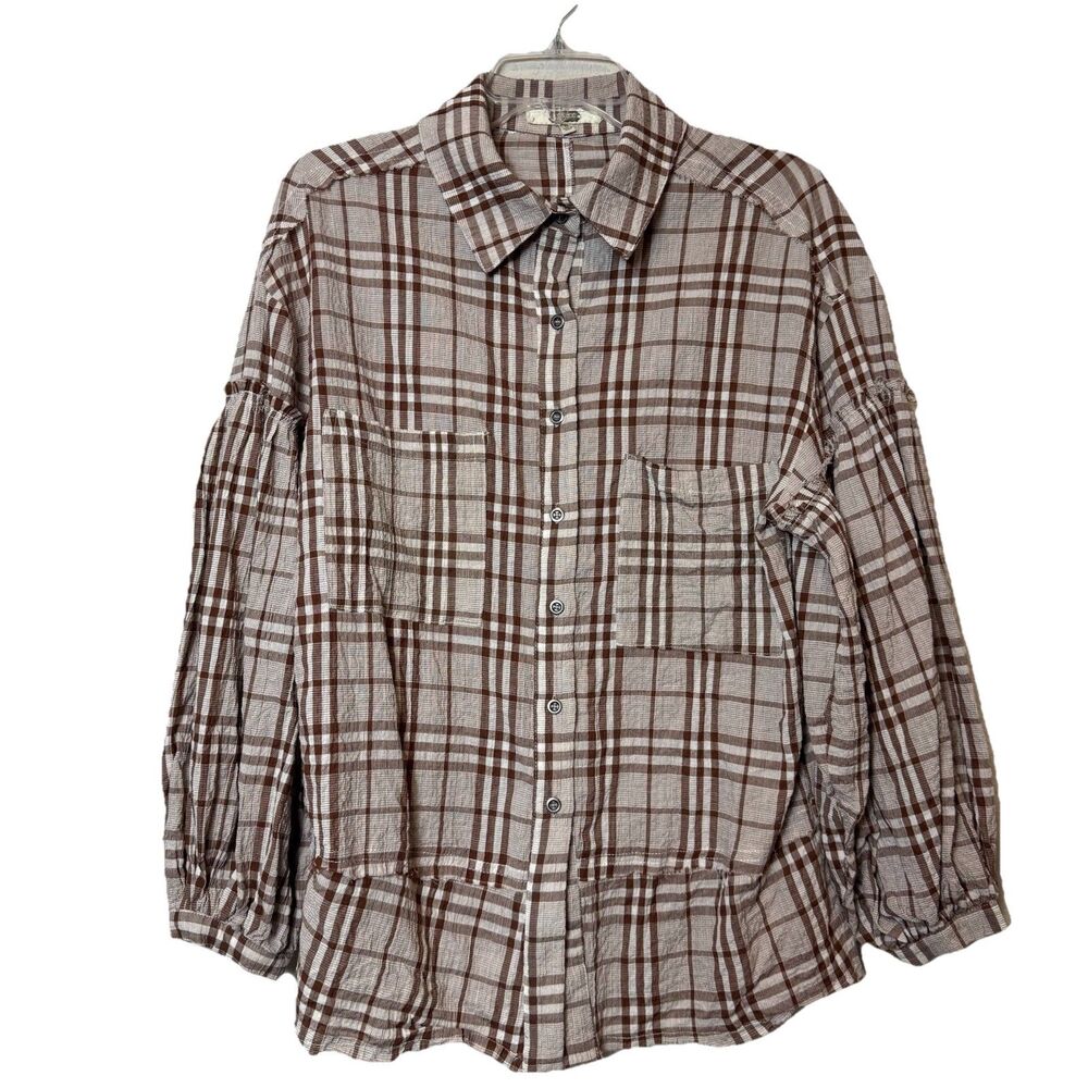 BKE Gimmicks Cotton Raw Edge Oversized Shirt Balloon Sleeves 100% Cotton Size S